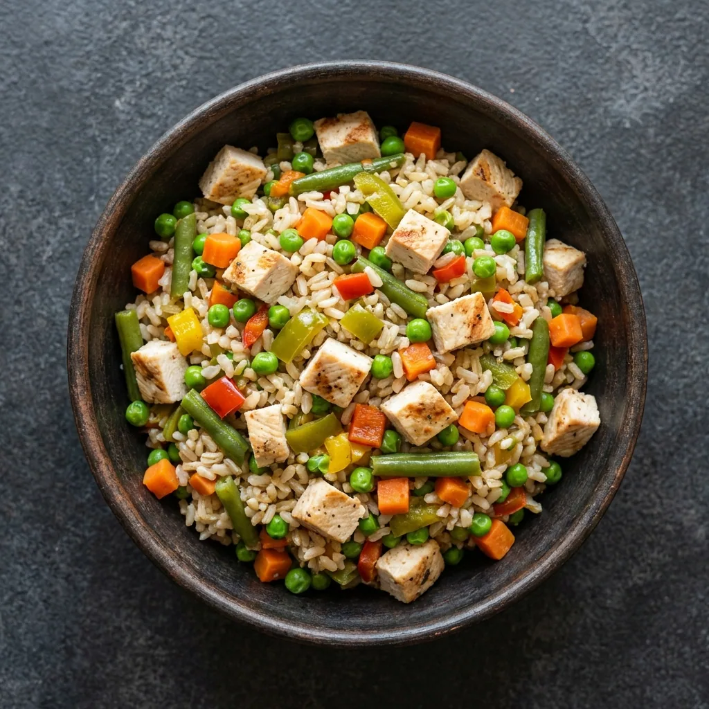 Version saludable del arroz atollado con mas pollo y verduras