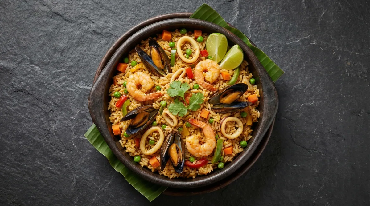 Cuanto pesa en calorias un plato de arroz con mariscos